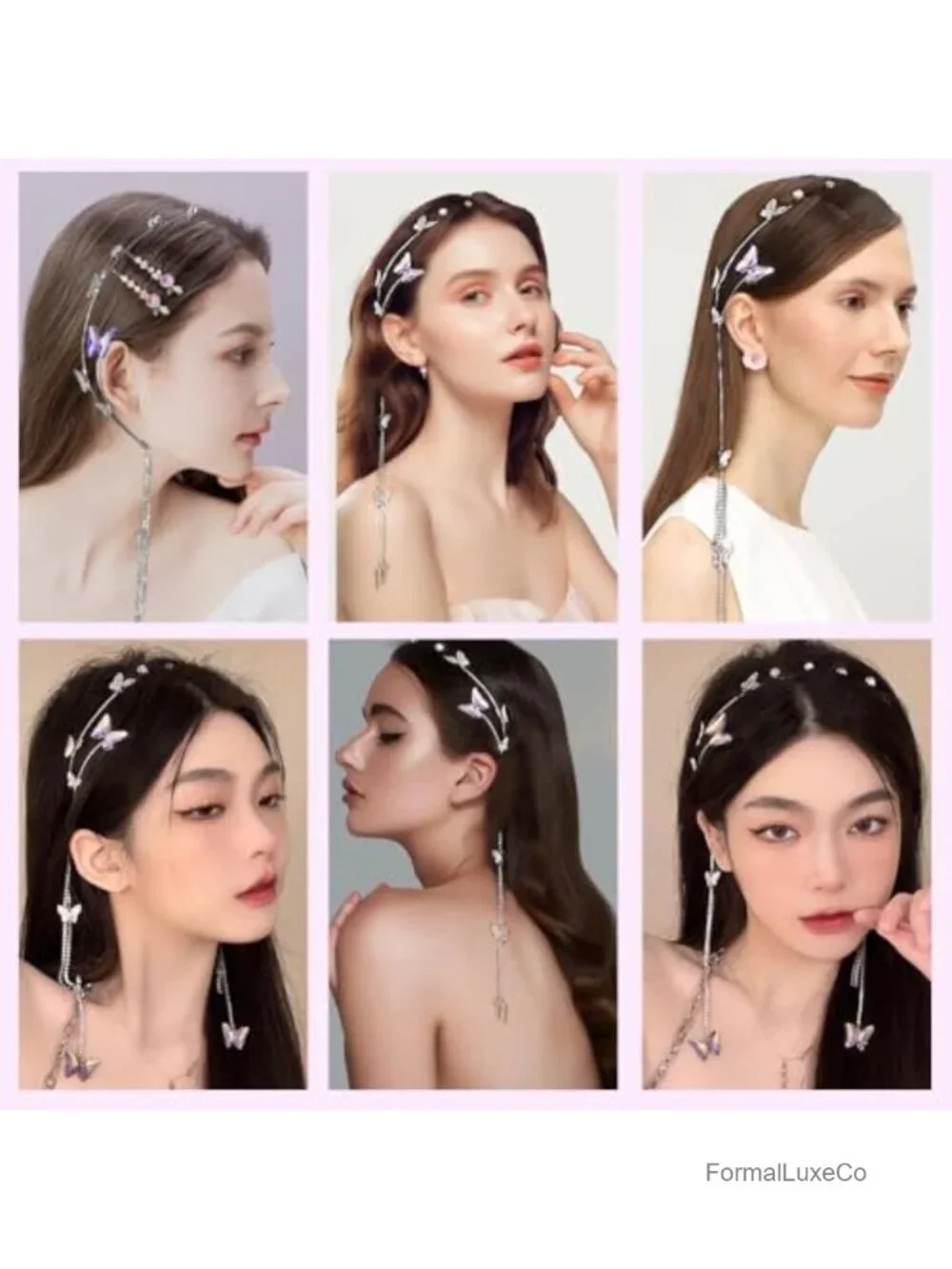 Crystal Rhinestone Butterfly Tassel Headband Vintage Bridal Hair Hoop